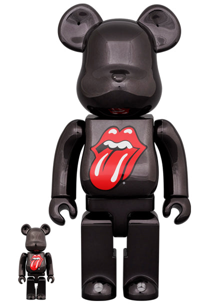 Medicom Speelgoed Bearbrick The Rolling Stones Lippen &amp; Tong Zwart Chroom Ver.400% &amp; 100%