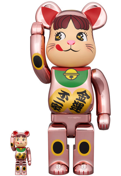 Medicom Toy Bearbrick Cat Peko-chan Money luck Double koban Peach rose gold plated 400% &amp; 100%