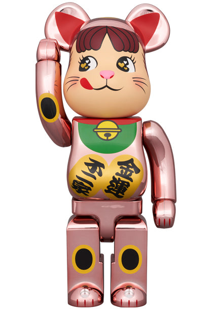 Medicom Toy Bearbrick Cat Peko-chan Money luck Double koban Peach rose gold plated 400% &amp; 100%