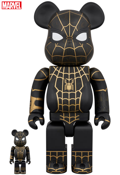Medicom Toy Bearbrick Spider-Man costume noir et gold 400% & 100%